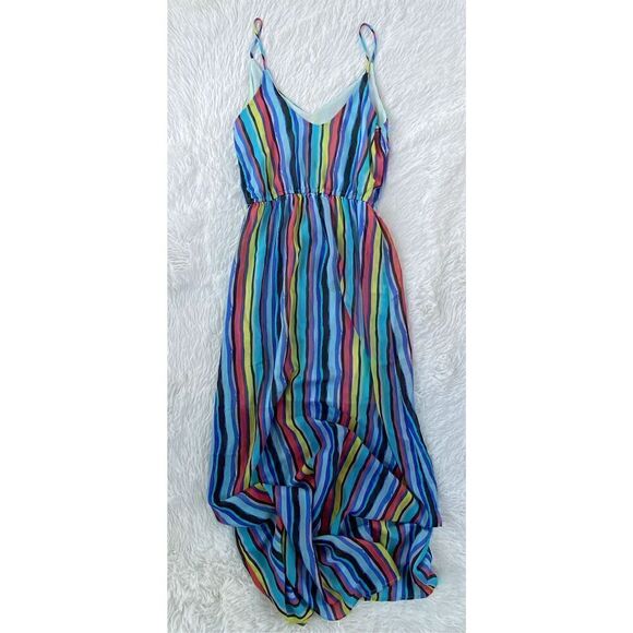 Buttons SZ S Woman’s Vibrant Multicolored Vertical Striped Maxi Dress - Picture 9 of 12